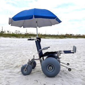 DeBug Wheels in the Sand 1 Elevating Leg Rest All Terrain Beach Wheelchair