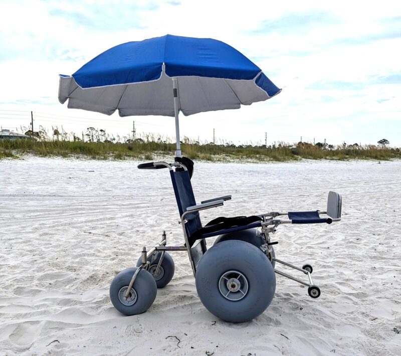 DeBug Wheels in the Sand 1 Elevating Leg Rest All Terrain Beach Wheelchair
