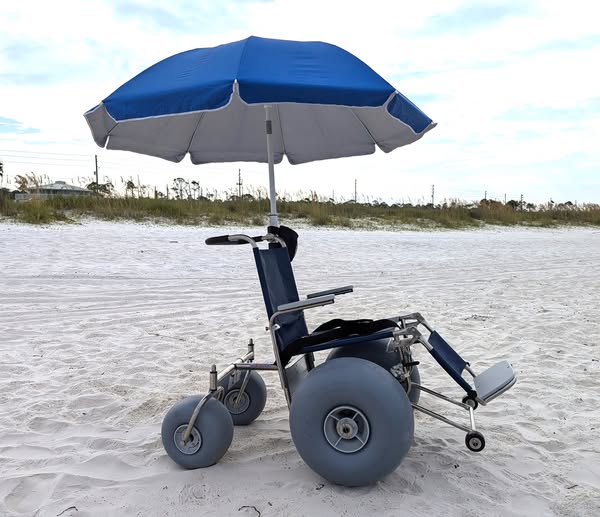DeBug Wheels in the Sand 2 Elevating Leg Rest All Terrain Beach Wheelchair